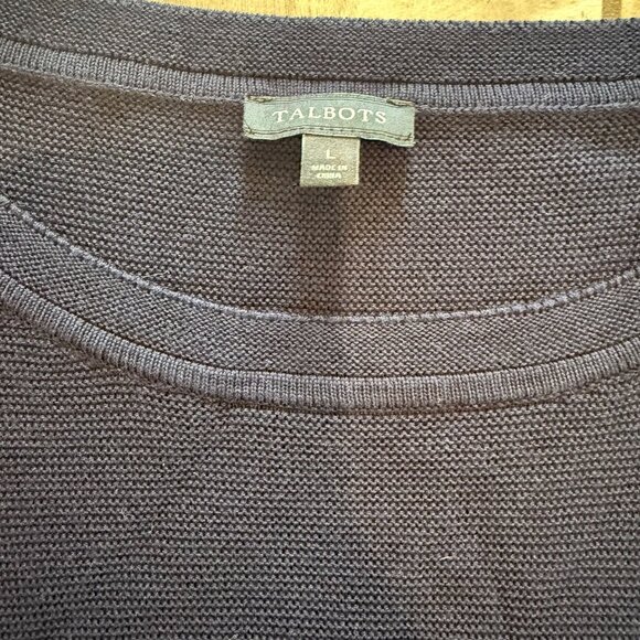 Talbots Navy Blue 3/4 Sleeve Sweater Top With Button Accents Size L - Picture 3 of 7